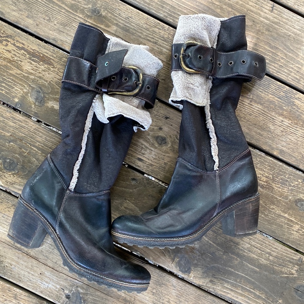 Manas Design Italian Shearling Lined Dark Brown Leather Boots